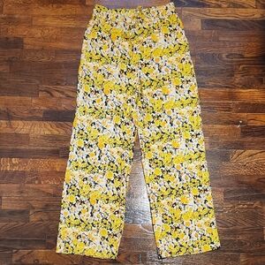 Urban Outfitters 100% Viscose Girlhoodcore Floral Wide Leg Pants Yellow White